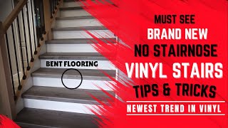 LUXURY VINYL FLOORING STAIRS HOW TO INSTALL VINYL ON STAIRS FLUSH VINYL STAIRS NO STAIRNOSE DIY [upl. by Uthrop]