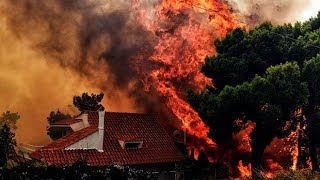 Dramatic footage reveals devastation of Greeces wildfire [upl. by Ulises284]