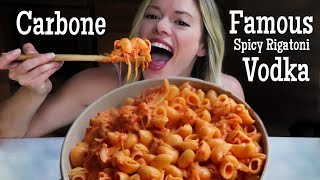 Carbone Famous Spicy Rigatoni Vodka Mukbang  Recipe [upl. by Alcot]