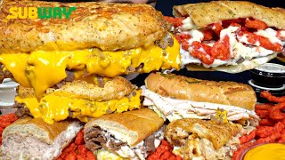 ASMR MUKBANG SUBWAY EXTRA LOADED SANDWICHES amp HOT CHEETOS  WITH CHEESE [upl. by Nahtnoj436]