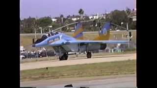 Ukrainian Air Force MiG29UB Departing Hawthorne CA [upl. by Aihsetan]