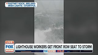 Lighthouse Workers Watch Huge Waves In Ireland [upl. by Adnat]