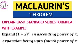 MACLAURINS SERIES  MACLAURINS SERIES ENGINEERING MATHEMATICS  MACLAURINS SERIES [upl. by Tioneb]