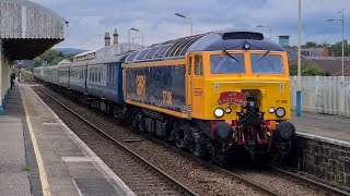 GBRF 57 Rail tours through GobowenBlueGrey Mk 2 Intercity coaches 37 must of stopped at Chester [upl. by Noletta]