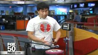 Eric Okamoto on WRALTV 2011 WFD Speed Drumming Champ using WFD drum corps sticks wwwPercMancom [upl. by Devehcoy]