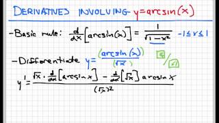 Screencast 263 Derivatives involving arcsinx [upl. by Ailima]