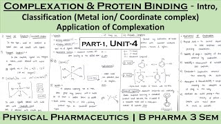 Complexation and protein binding  classification of complexation  Metal ion complex  Application [upl. by Alig]