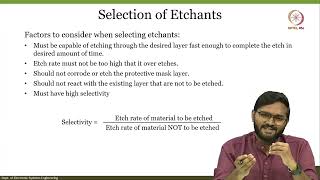 Lec 52 Wet etching and Miller Indices I [upl. by Odlawso]