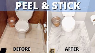 Watch Us PEEL amp STICK a SMALL BATHROOM FLOOR with Luxury Vinyl Tile [upl. by Kimberlee818]