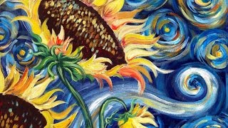 Sunflowers Tutorial  Vincent Van Gogh Starry Night  Beginner Acrylic Painting  TheArtSherpa [upl. by Ahsital244]