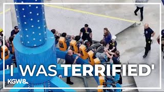 Almost 30 people suspended upside down at 10 stories high after ride stalls at amusement park [upl. by Annaeoj]