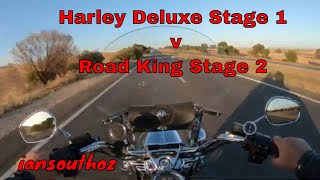 Stage 1 Harley Deluxe v Stage 2 Road King with SE Power Cam [upl. by Eimrej]