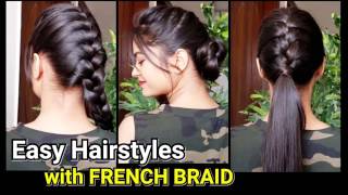 Everyday Quick Easy Hairstyles with FRENCH BRAIDHairstyles for medium to long hairBunPonytail [upl. by Oigolue911]