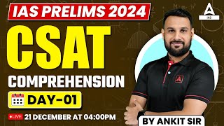 UPSC CSAT Comprehension Class For prelims 2024 By ankit Sir [upl. by Nesilla]