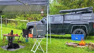 Truck Camping in the RAIN with my Dog  inside a HUGE Dog Corral [upl. by Oterol]