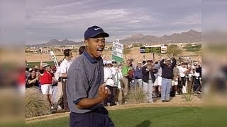 Tiger Woods aces hole No 16 at TPC Scottsdale [upl. by Ardnuasac498]