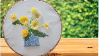 프랑스자수 민들레꽃 3 dimensional dandelion flower DIY handiworks smyrna stitch [upl. by Kutchins]