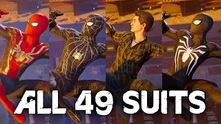 ALL 49 SpiderMan Suits amp Costumes Every Suit  No Way Home All DLC Suit SpiderMan PS5 Remastered [upl. by Annuaerb390]