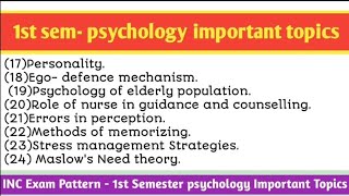 part2 psychology 33 important topic full chapter for INC Exam pattern  1st semester  bsc nursing [upl. by Wun266]