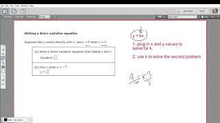 Writing a direct variation equation [upl. by Yrehc]