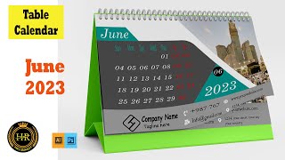 Table calendar 2023 June 2023 how to design a table calendar 2023 calendar design tutorial [upl. by Alliuqal]