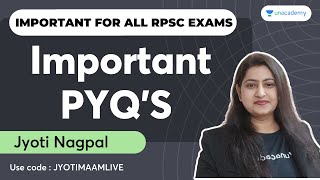 Important PYQS English  Important for All RPSC Exams  RPSC  Jyoti Nagpal  Unacademy RPSC [upl. by Cordell]