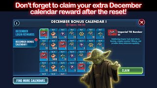 SWGOH  Remember to Claim Your Extra December Calendar Reward After The Day Reset [upl. by Diehl]