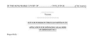 Application for impleading legal hiers Sample legal draftsLegal Drafting Legal writing [upl. by Elmer]