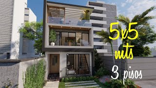 Casa de 5x5 metros con roof garden  Casa 5x5 metros con 3 pisos [upl. by Tobiah670]