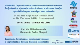 III CONESPE  Simpósio online  1803  Patrícia Albieri Almeida Fundação Carlos Chagas [upl. by Berkow]