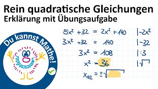 Reinquadratische Gleichungen lösen Erklärung mit Übungsaufgabe [upl. by Zitvaa389]