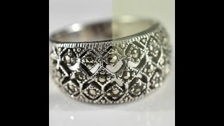 Solid Sterling Silver and Marcasite Ring Size 812 [upl. by Erbas]