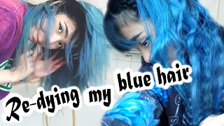 Redying my hair blue with Directions GETTING RID OF THE GREEN TONES IN MY BLUE HAIR  VLOG [upl. by Sarchet75]