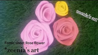 How to make rose flower out of fomic sheet fomic sheet rose paper rose flower zeeniaart [upl. by Hollah717]