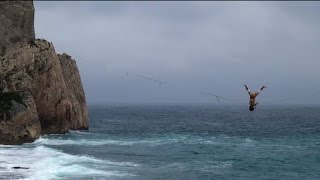 Epic Slackline Bounces 2015  Samuel Volery plays between beautiful Cliffs [upl. by Fusco]