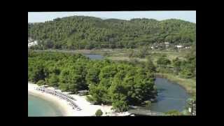 Koukounaries Beach  Bay and Strofylia lake Skiathos island Greece [upl. by Barney]