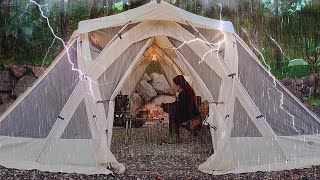 Solo Luxury Tent Camping Cozy in Heavy Rain  Relaxing Rain Sound [upl. by Adniralc]