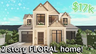 17k Floral Soft Bloxburg House Build 2 Story Exterior Tutorial [upl. by Dnalyaw]