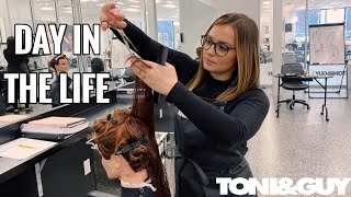 A DAY IN THE LIFE OF A COSMETOLOGY STUDENT ToniampGuy Hairdressing Academy [upl. by Janaya]