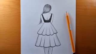 Comment dessiner une fille dans une belle robe faciles crayon  Idées de dessin fille par derrière [upl. by Zerelda]