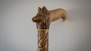 Hand Carved Wolf Cane [upl. by Aynatal]