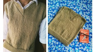 How to knit a V neck vest bottom up half sweater PART1 [upl. by Melitta]