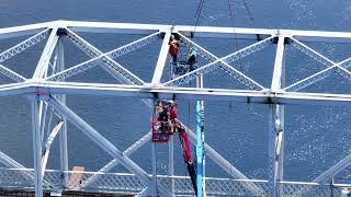 Demolition Work on the old MadawaskaEdmundston International Bridge [upl. by Dranyl]