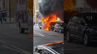 ocado van burns and the car in front catches fire too London 9th of May 2023 [upl. by Mikahs504]