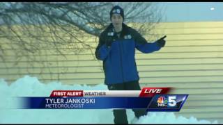 Video Meteorologist Tyler Jankoski shows us a pile of snow in Plattsburgh 21317 [upl. by Horten]