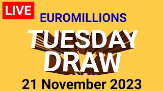 The National lottery Euromillions Draw Live Results Tuesday 21 November 2023 [upl. by Gnni]