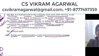 Section 144 of Companies Act 2013  Prohibited Services  CS Vikram Agarwal [upl. by Enoid784]