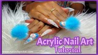 Acrylic Nail Art Tutorial 🔅 Removable Pom Poms [upl. by Levina994]