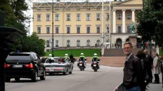 Norwegian King returns to Royal Palace from Parliament building visit Oslo Norway October 2011 [upl. by Ailecara588]