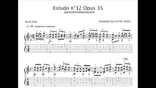 Estudo nº12 da Opus 35 de Ferran Sor i Muntades quotFernando Sorquot para violão clássico [upl. by Nodnarbal]